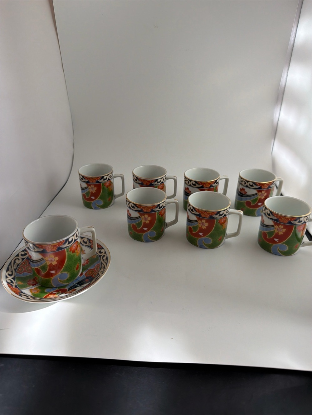 Andrea by Sadek Japan Aritaware Demitasse Cup & Saucers set of 8 Hand Painted
